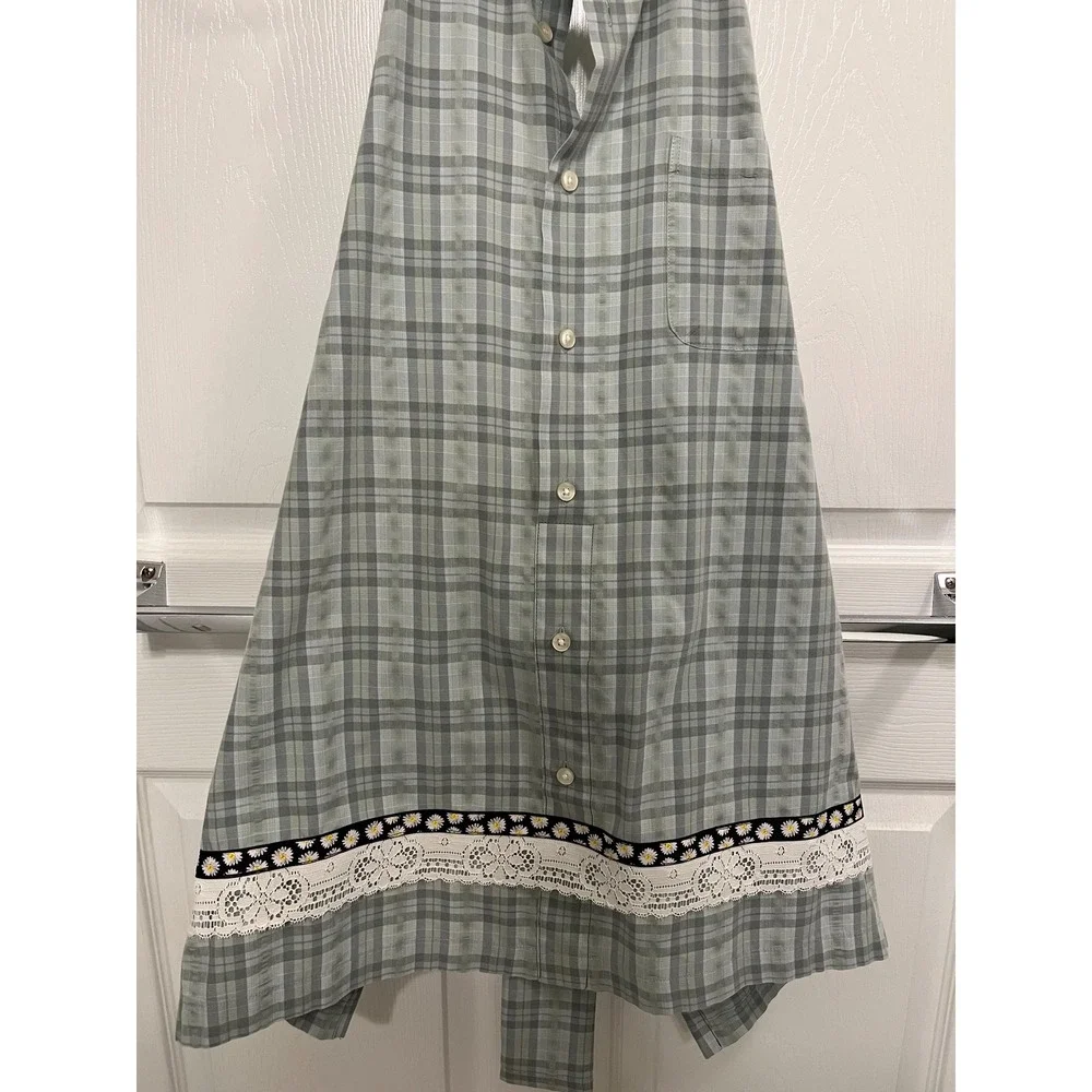 Kitchen Apron Repurposed Green Plaid Shirt Ladies OS for XS-XL